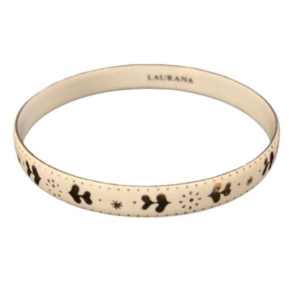 Vintage Laurana White & Gold Gilded Scroll Enamel Bangle Bracelet - Picture 2 of 5